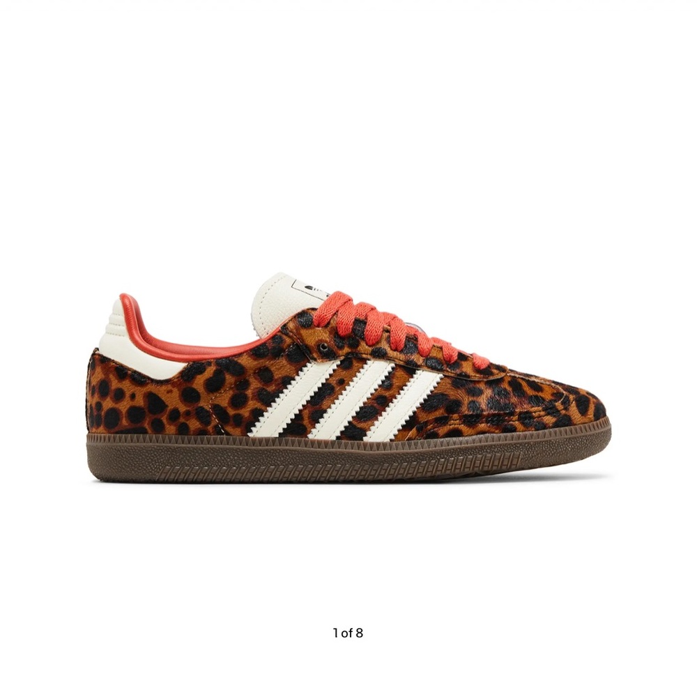 adidas Leopard Print Sneakers with Orange Laces and White Stripes - Picture 3 of 7